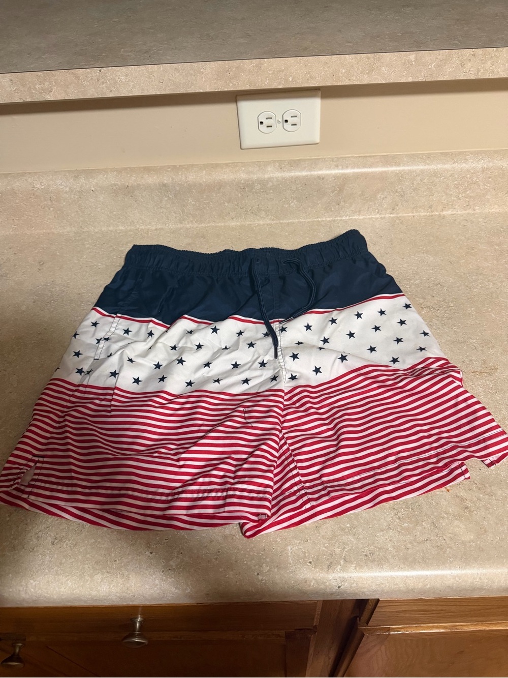 George Boys Navy, White & Red Star & Stripe Swim Shorts